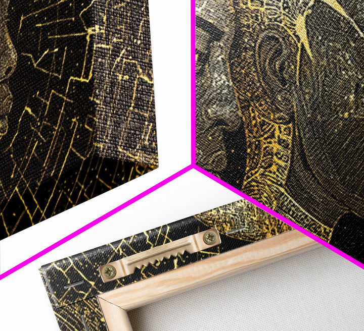 Golden African Profiles With Celestial Patterns Canvas Print, Afrocentric Portrait Wall Art, Black Culture Decor, Unique Gift