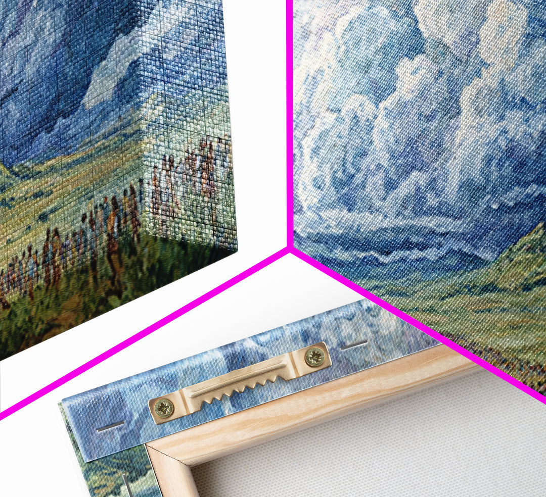 Vast African Plains Under Towering Blue Storm Clouds Canvas Print, Panoramic Wall Art, Cultural Landscape, Office Decor Art