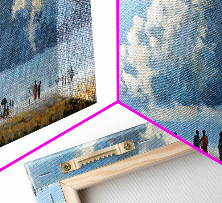 Open African Horizon With Walking Figures And Soft Clouds Wall Art, Minimalist Landscape, Blue Sky Decor, Canvas Print, Gift