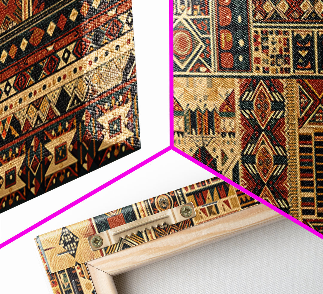 Intricate African Textile Patterns Framed Canvas Print, Ankara Wall Decor, Tribal Geometric Art, Ethnic Home Decor Gift Idea