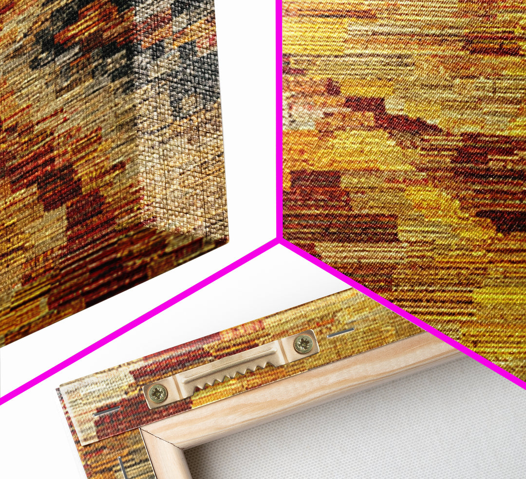 Rustic Mud Cloth Sunset Abstract Wall Art, African Fabric Print, Earth Tone Textile Decor, Boho Cultural Home Decor Gift