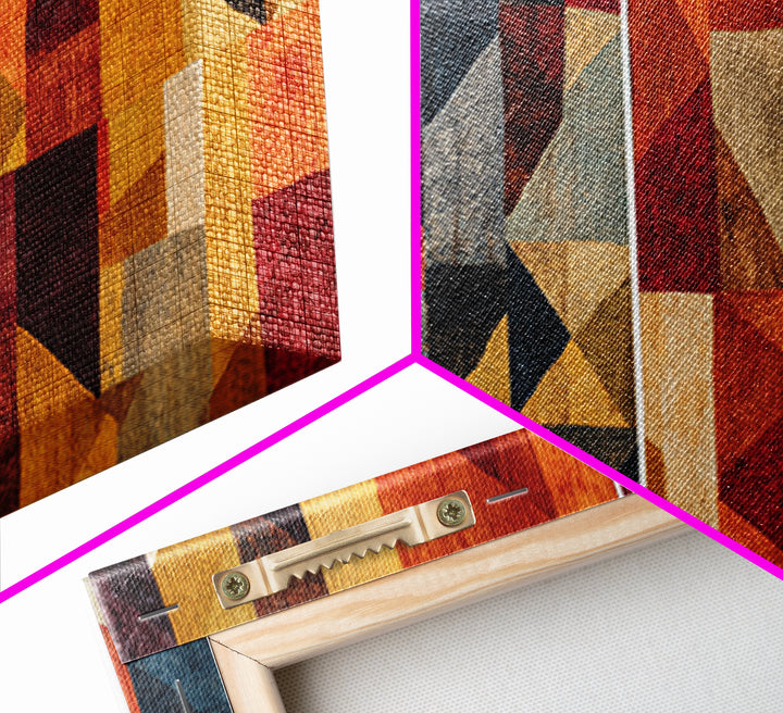 Modern African Geometric Patchwork Canvas Print, Abstract Ethnic Wall Art, Earth Tone Cubism Decor, Bold Home Decor Gift