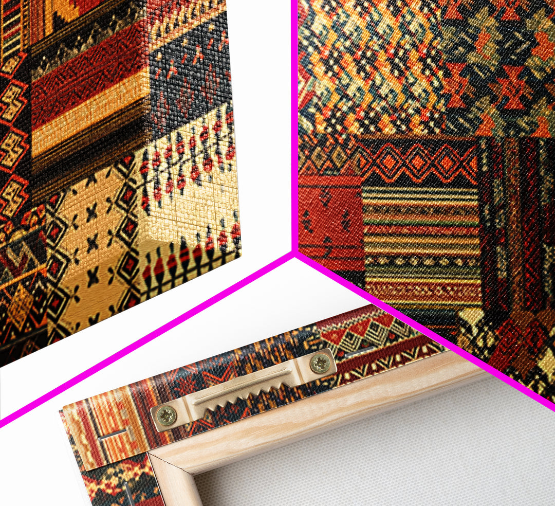 Tribal Ankara Quilt Textile Canvas Print, African Fabric Patterns, Boho Wall Decor, Ethnic Art Print For Modern Home Decor