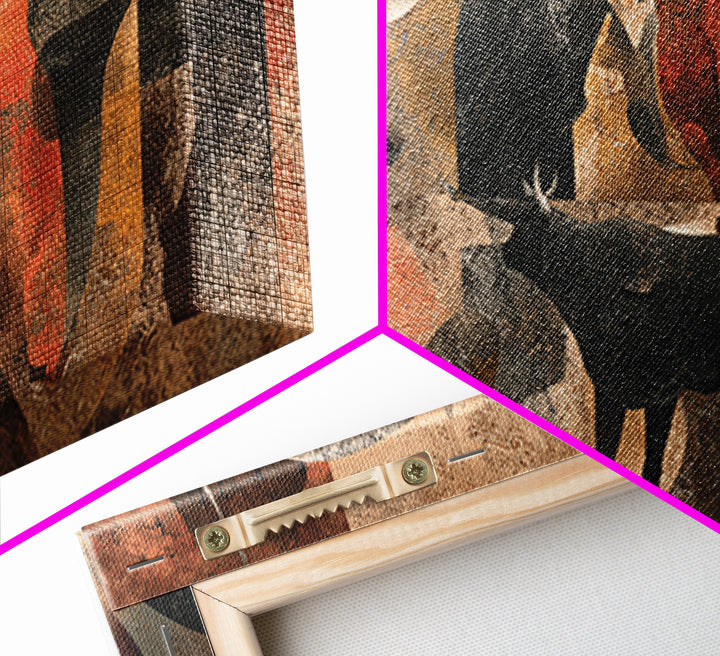 Abstract African Herdsmen And Cattle Wall Art, Modern Cubism, Tribal Decor, Earth Tone Canvas Print For Stylish Home Decor