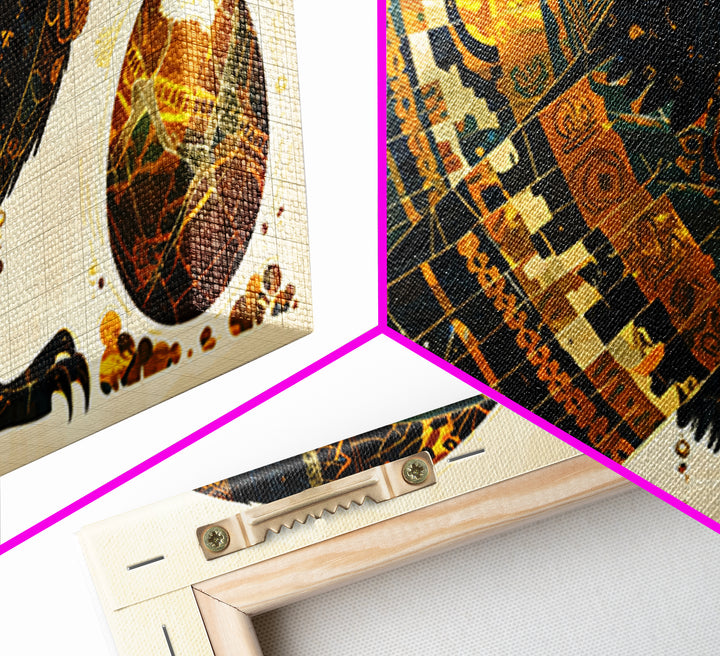 Ornate Egyptian Falcon With Golden Egg Canvas Print, African Egyptian Art, Black Gold Decor, Spiritual Wall Art Gift For Her