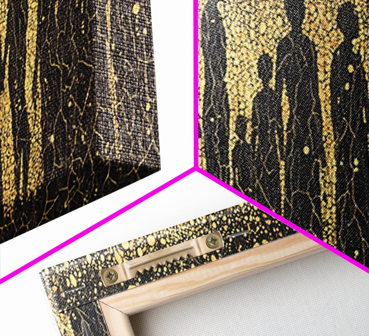Gold African Silhouette Crowd Wall Art, Abstract Tribal Figures, Black And Gold Cultural Decor Canvas Print Gift For Office