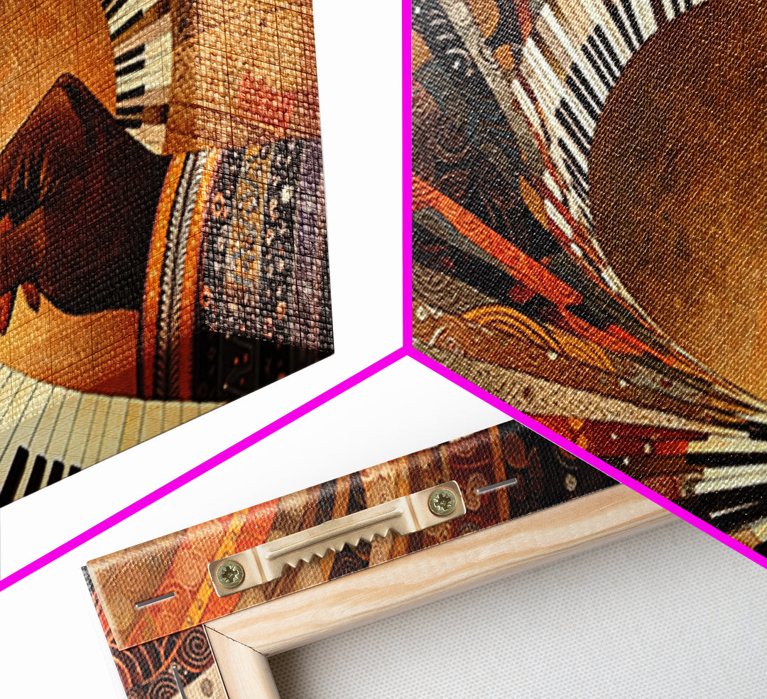 African Piano Sunburst Framed Canvas Print, Musician Hand Wall Art, Modern African Art, Afrocentric Culture Decor Gift Idea