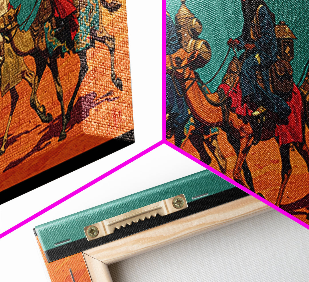 Camel Caravan Desert Travelers Wall Art, African Safari Art Print, Moroccan Travel Decor, Boho Southwestern Canvas Gift For Home