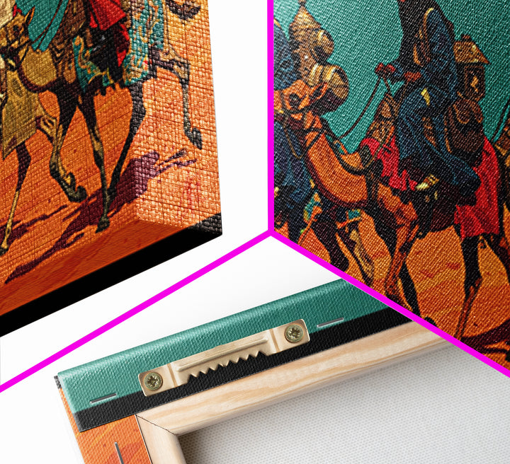 Camel Caravan Desert Travelers Wall Art, African Safari Art Print, Moroccan Travel Decor, Boho Southwestern Canvas Gift For Home