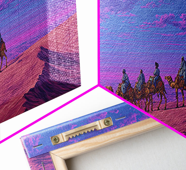 Purple Pink Camel Caravan Wall Art, Dreamy Desert Landscape Print, African Safari Art, Boho Travel Home Decor Gift For Living Room