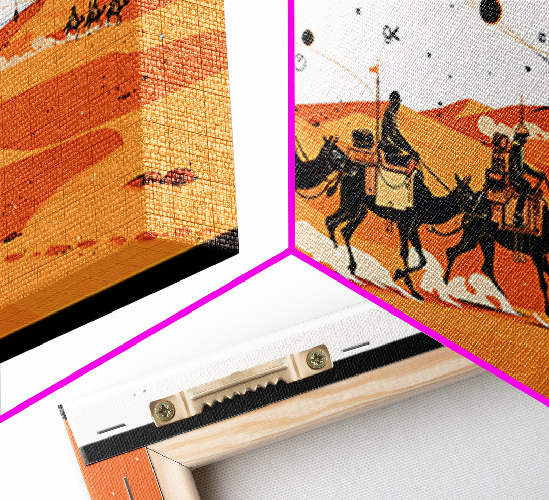 Orange Sahara Camel Caravan Wall Art, African Safari Art, Boho Desert Landscape, Modern African Decor, Travel Poster Gift