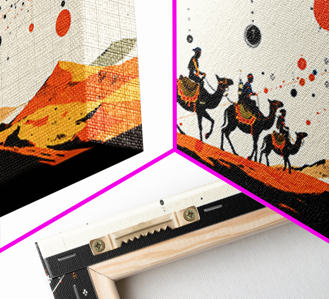 Abstract Camel Caravan Wall Art, Orange Desert Dunes, African Safari Art, Boho Wall Decor, Modern African Art Print Gift