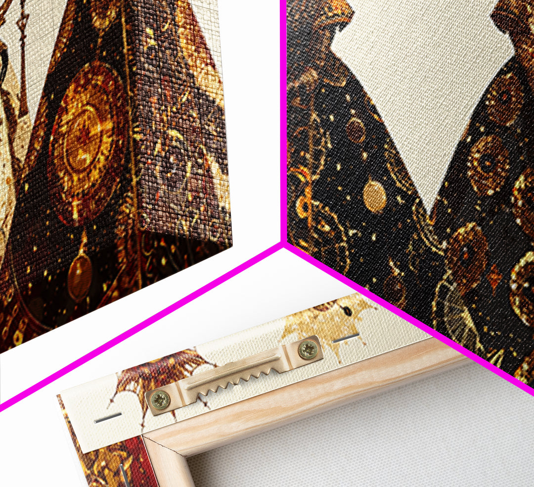 Four Celestial African Queens Framed Canvas Print, Black Goddess Art, Gold Spiritual Wall Decor, Afrocentric Artwork Gift