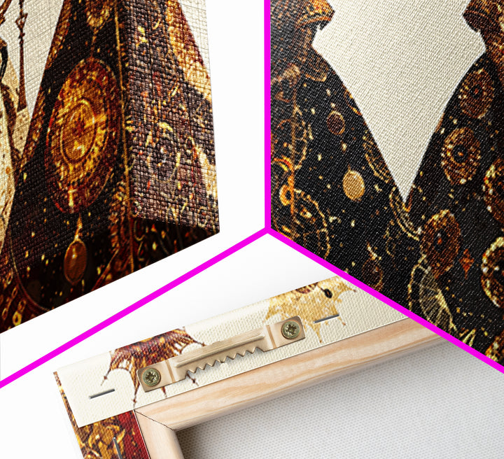 Four Celestial African Queens Framed Canvas Print, Black Goddess Art, Gold Spiritual Wall Decor, Afrocentric Artwork Gift