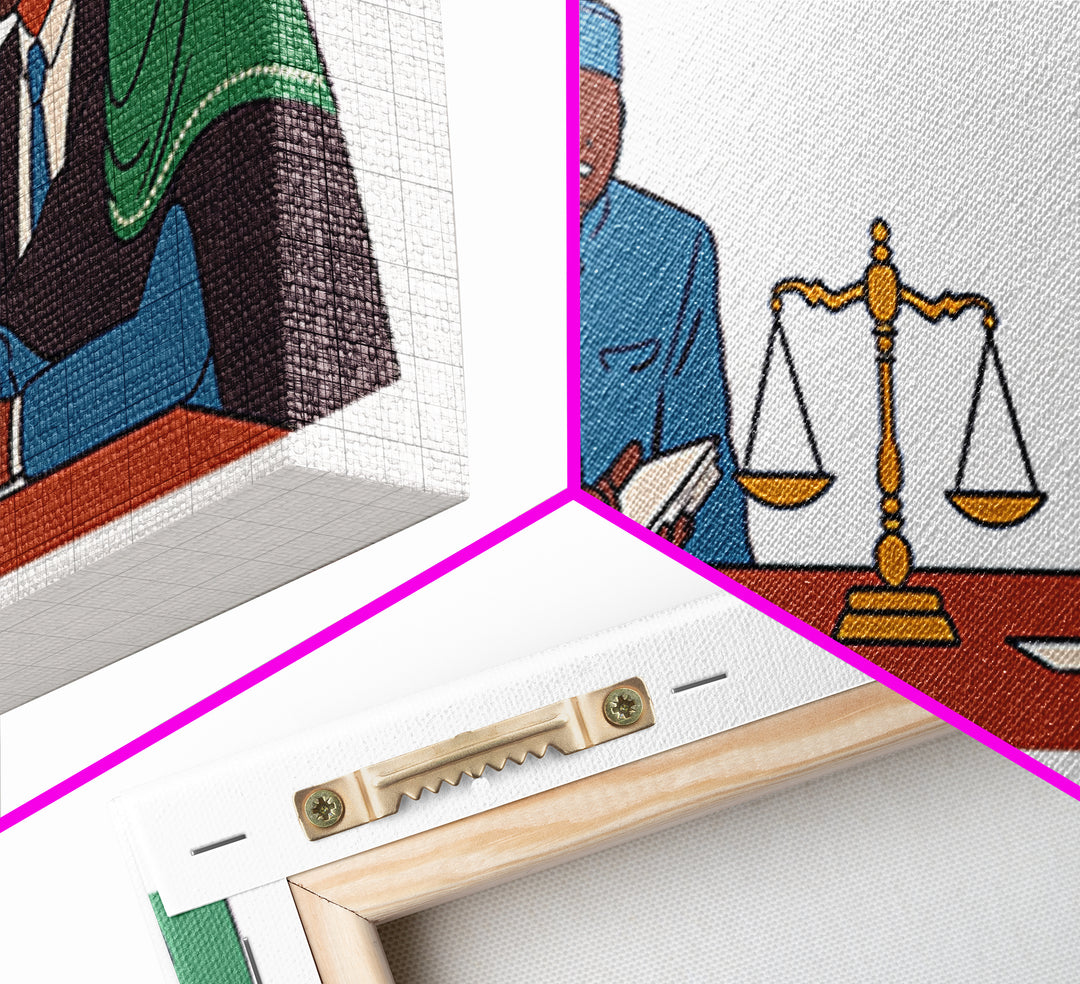 Muslim Family Mediation With Golden Scales Wall Art, Canvas Print, Legal Office Decor, Cultural Meeting Room Artwork Gift