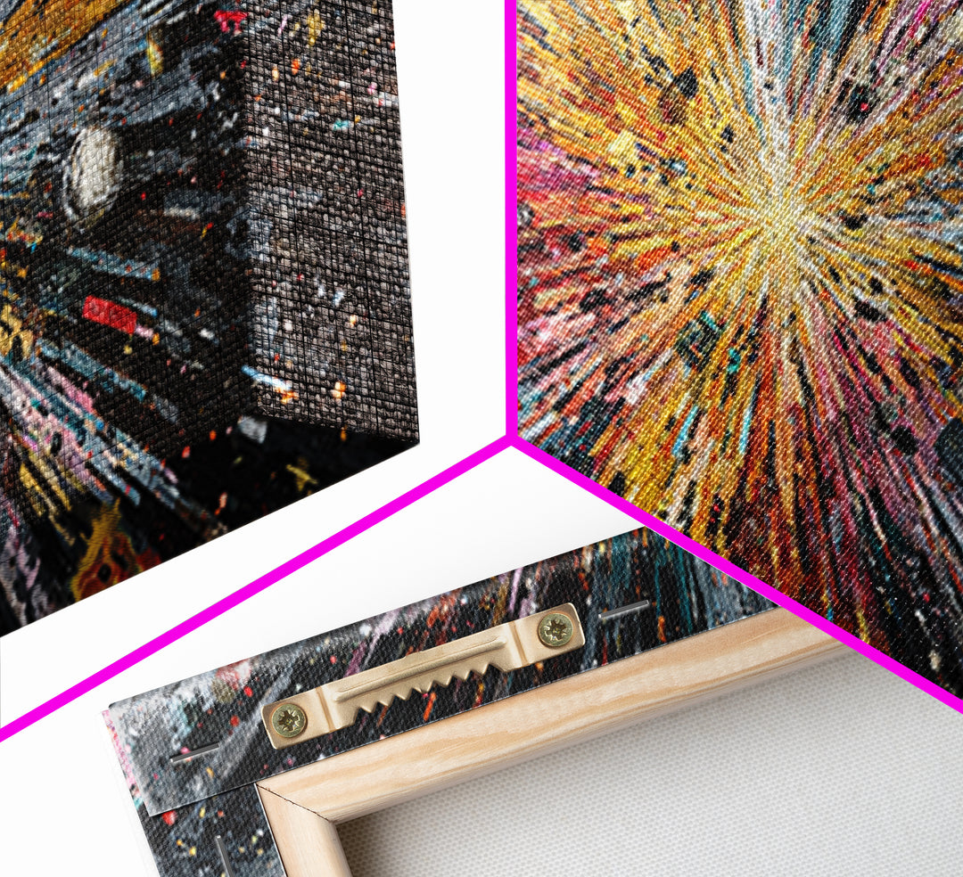 Exploding Universe Starburst With Planets Canvas Print, Abstract Wall Art, Colorful Space Decor, Modern Galaxy Art Gift Idea