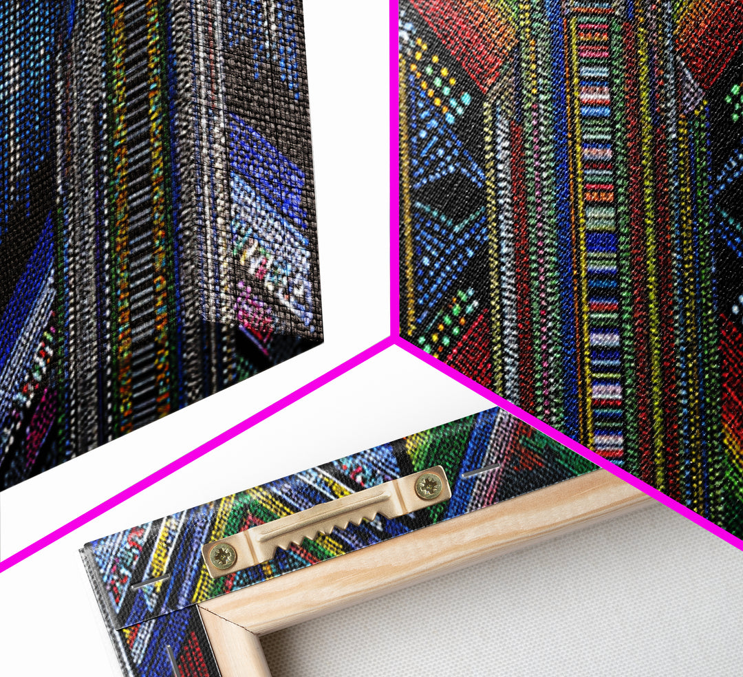 Geometric Beadwork Triptych Towers Wall Art, Abstract African Art, Ankara Pattern Decor, Modern Tribal Canvas Print Gift