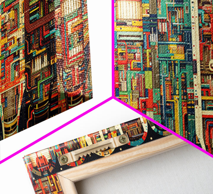 Vibrant Archway Circuit Maze Canvas Print, Colorful African Art Abstract, Afrofuturism Wall Art, Bold Living Room Decor Gift