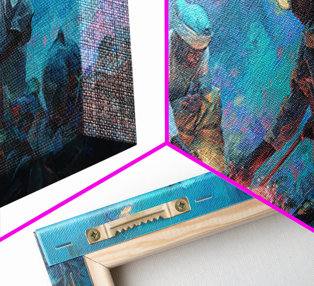 Blue Coral Harvest Divers Framed Canvas Print, African Ocean Wall Art, Contemporary Nature Scene, Unique Home Decor Gift