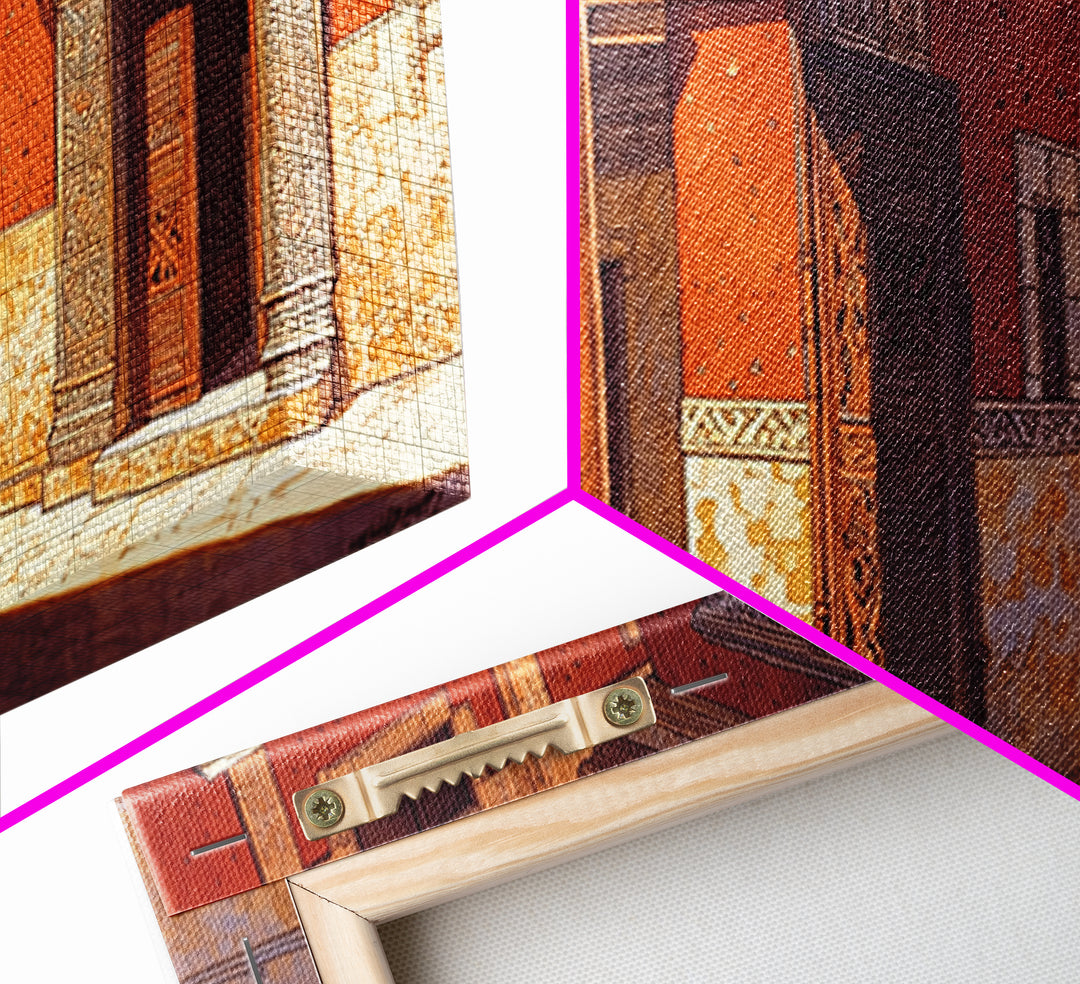 Ornate Orange African Doorway Framed Canvas Print, Swahili Architecture Art, African Wall Decor, Bold Home Decor Gift For Him