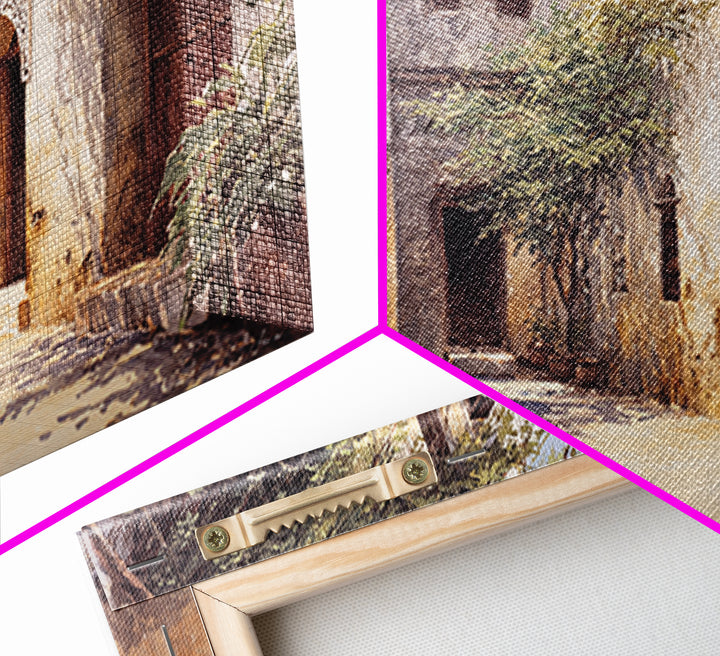 Shaded Tropical African Courtyard Wall Art, Old Stone Doorway Painting, African Home Decor, Boho Wall Decor, Unique Gift