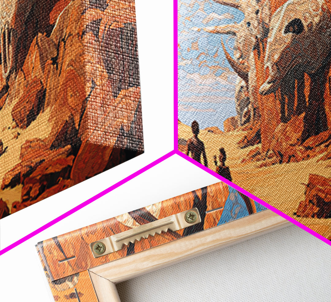 African Desert Canyon With Horned Skulls Wall Art, Tribal Journey Painting, African Warrior Art, Rustic Safari Decor Gift