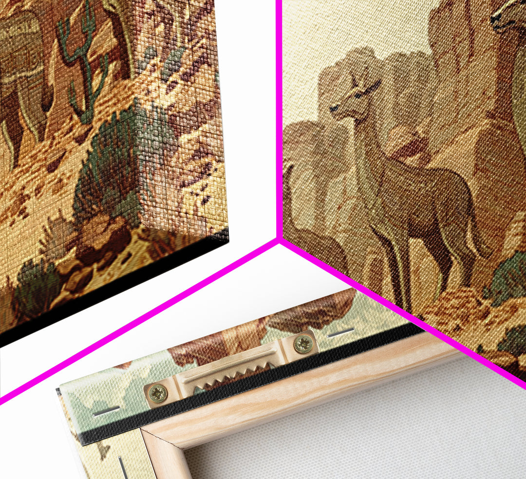 Majestic Giraffes Walking Through Desert Canyon Wall Art African Safari Art, Serengeti Landscape Decor For Living Room Gift