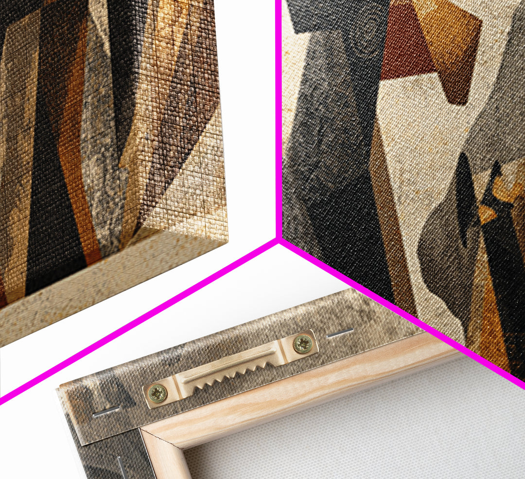 Abstract Tribal Women In Black And Gold Framed Canvas Print African Abstract Art, Modern Cubism Wall Decor For Entryway Gift
