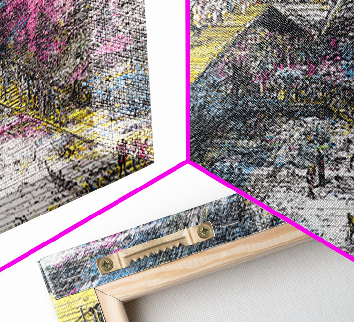 Futuristic City Transit Sketch With Yellow Stairs Wall Art, Urban Modern Art Print, Abstract Gallery Decor, Statement Canvas