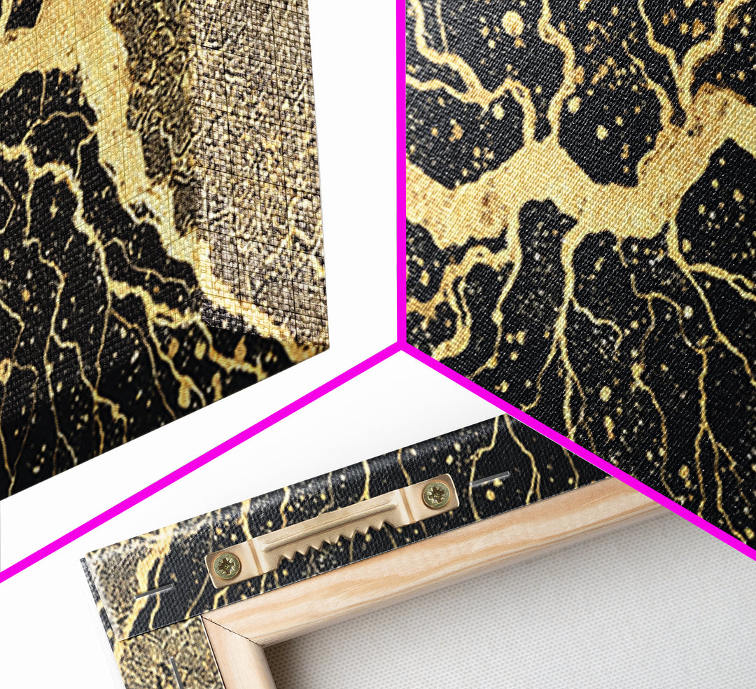 Black Gold Abstract Cracked Earth Wall Art, Luxury Canvas Print, Textured Modern Decor, Bold Statement Elegant Home Decor Gift