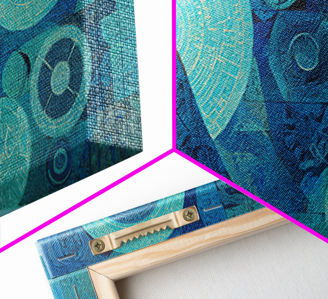 Blue Gown African Woman With Geometric Circles Canvas Print, Modern Afrocentric Wall Art, Elegant Feminine Home Decor Gift