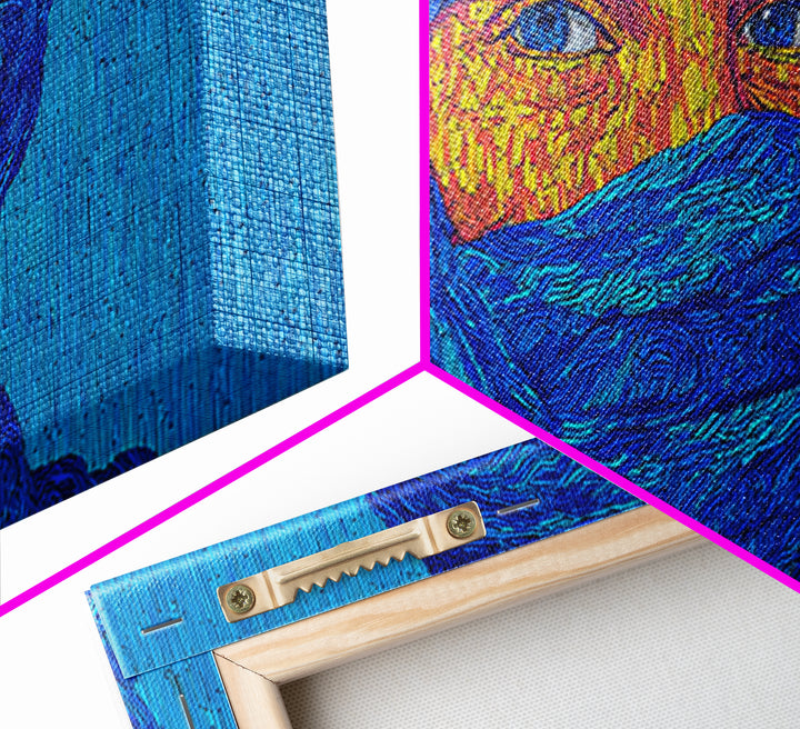 Blue Veiled African Woman Portrait Wall Art, Tuareg Inspired Afrocentric Decor, Bold Black Beauty Canvas For Living Room