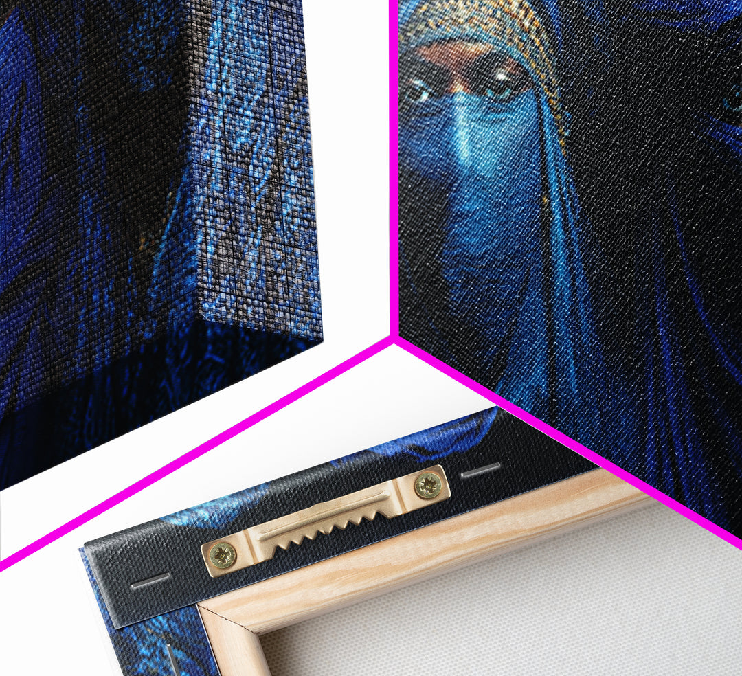 Four Blue Veiled African Women Framed Canvas Print, Tuareg Portrait Wall Decor, Afrocentric Black Culture Art Gift For Home Decor