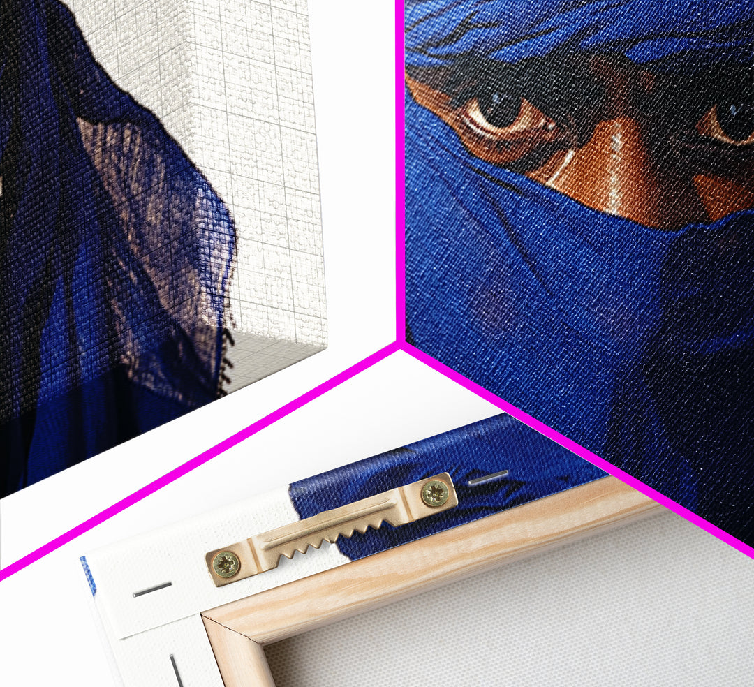 Blue Tuareg Man Eyes Canvas Print, African Portrait Wall Decor, Sahara Nomad Black Art For Modern Afrocentric Home Decoration