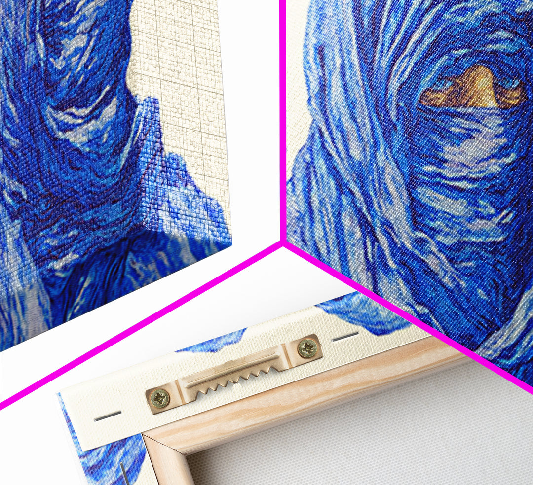 Three Blue Veiled Figures Wall Art, African Tribal Portrait Painting, Textured Tuareg Decor For Afrocentric Living Room Art