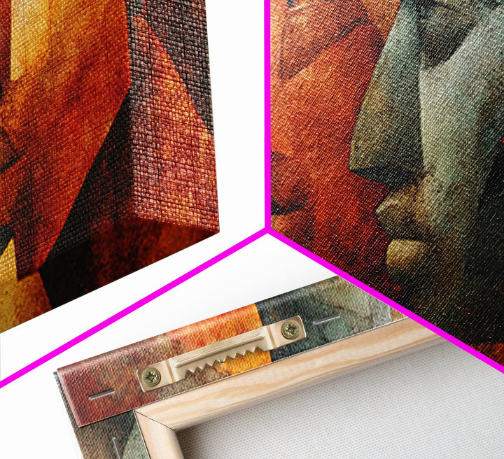 Earth Tone Cubist African Faces Wall Art, Abstract Ethnic Portrait Decor, Modern Black Culture Art For Living Room Gallery