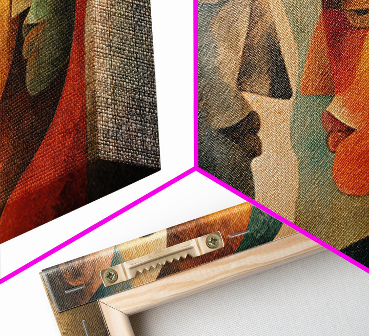 Abstract Cubist African Mask Faces Canvas Print, Earth Tone Tribal Wall Decor, Modern Ethnic Art For Home Gallery Decor Gift