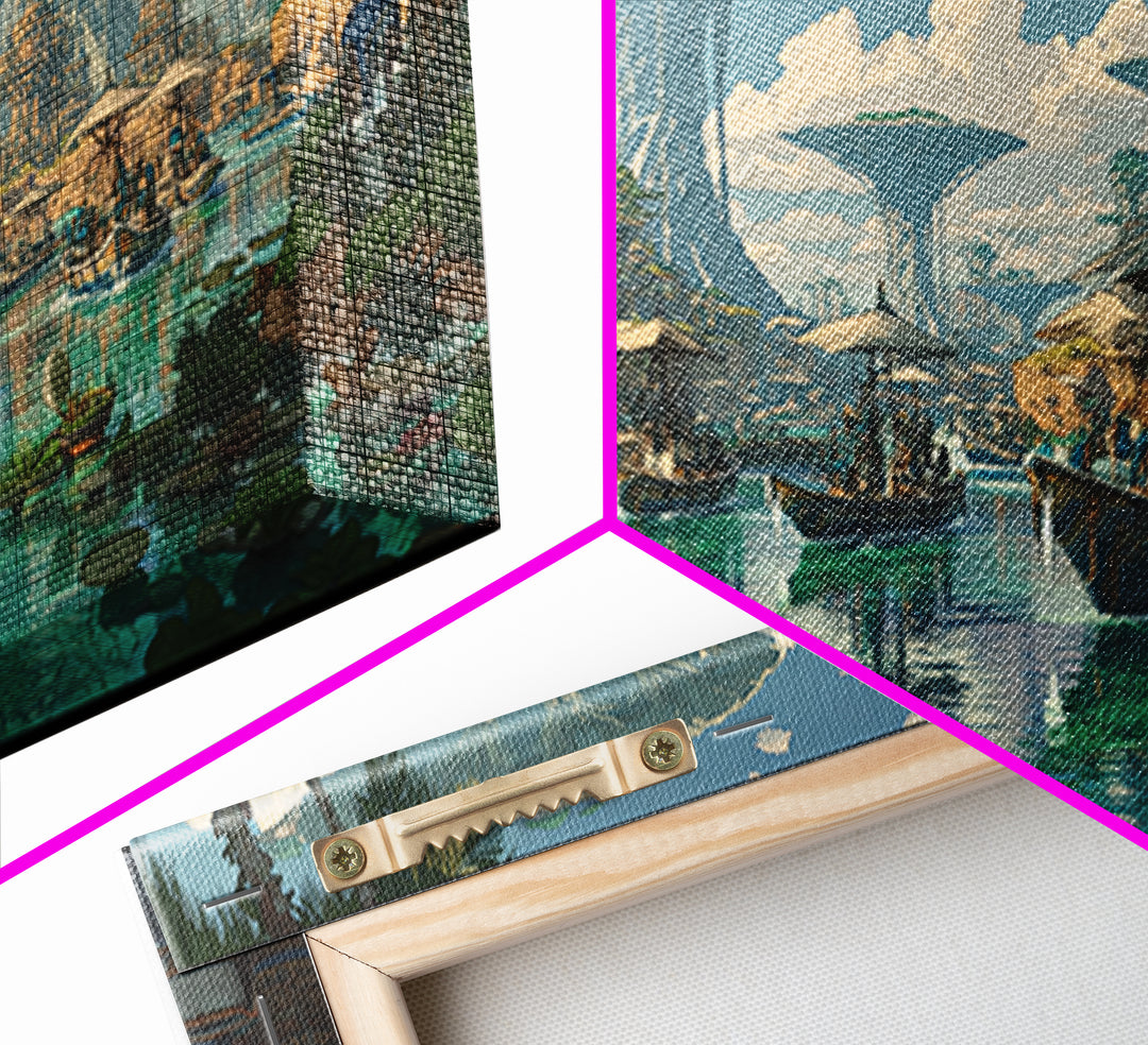 Afrofuturist African Waterfront City Wall Art, Sci Fi Landscape Canvas, Modern Black Art Decor For Living Room Statement Piece