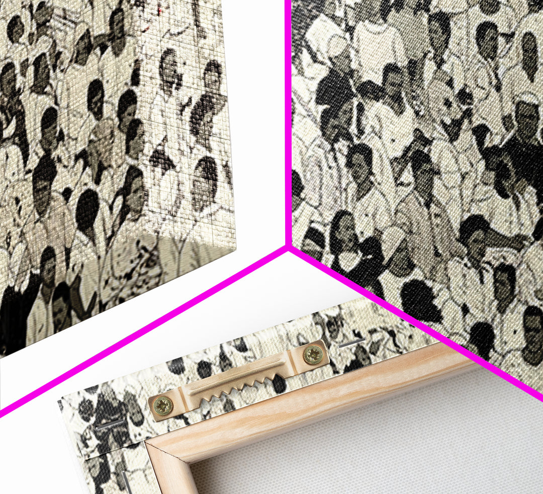 Monochrome African Crowd Scene Wall Art, Afrocentric Black Culture Print, Diaspora People Decor, Modern Gallery Canvas Gift
