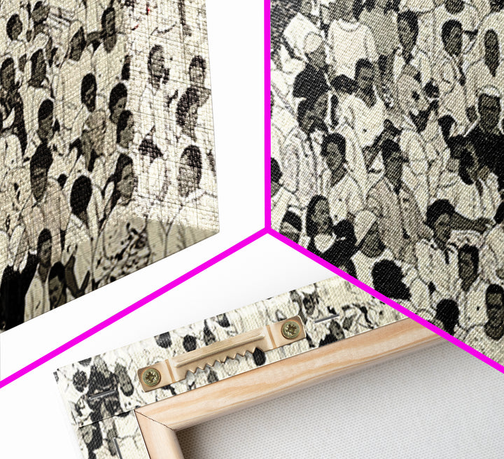 Monochrome African Crowd Scene Wall Art, Afrocentric Black Culture Print, Diaspora People Decor, Modern Gallery Canvas Gift