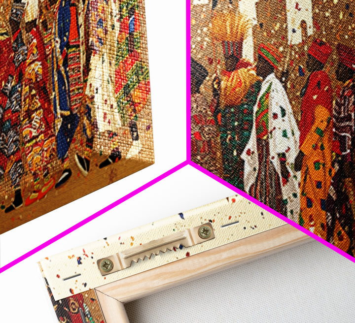 Vibrant African Festival Procession Canvas Print, Ankara Fashion Parade Wall Decor, Cultural Celebration Art For Living Room