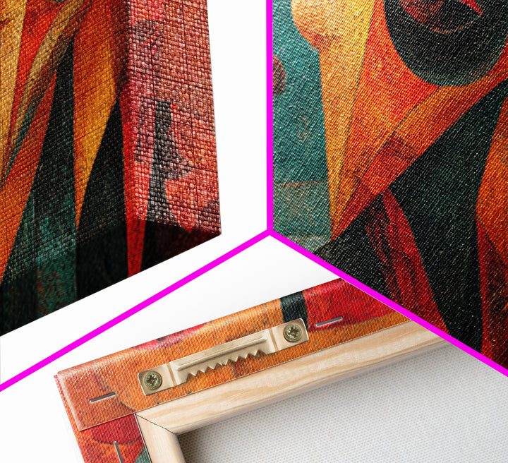 Cubist African Bird Mask Trio Wall Art, Abstract African Art, Modern Tribal Portrait, Burnt Orange Decor Canvas Print Gift