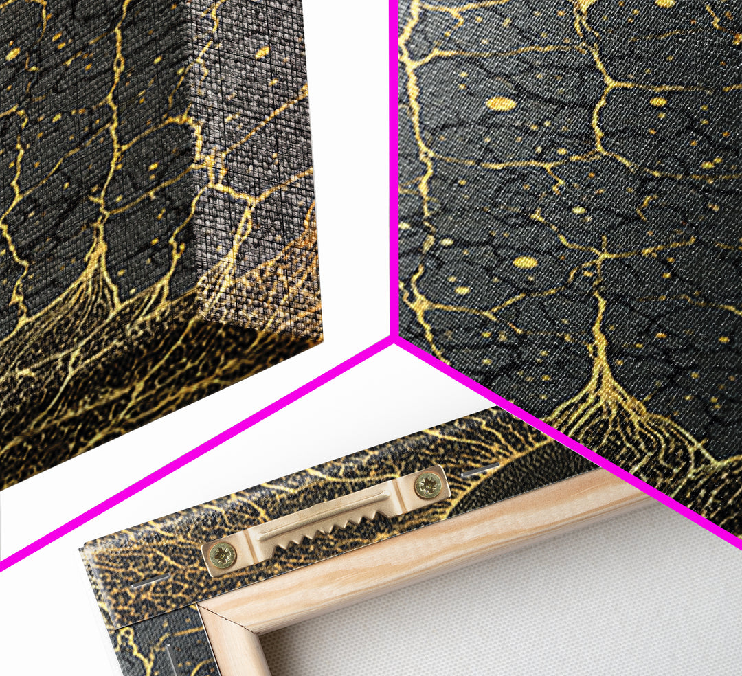 Gold Rooted Tree Of Life Wall Art, Black And Gold Abstract Art, Spiritual Wall Decor, Modern African Inspired Canvas Print