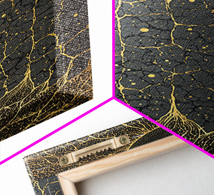 Gold Rooted Tree Of Life Wall Art, Black And Gold Abstract Art, Spiritual Wall Decor, Modern African Inspired Canvas Print