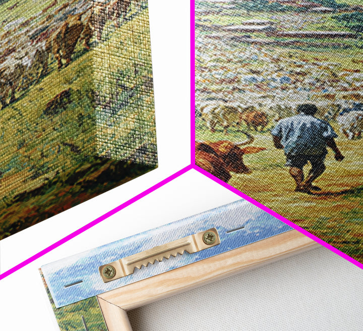 Pastoral Cattle Drive To Village Landscape Wall Art, African Landscape, Safari Decor, Farmhouse Home Decor Gift For Living Room