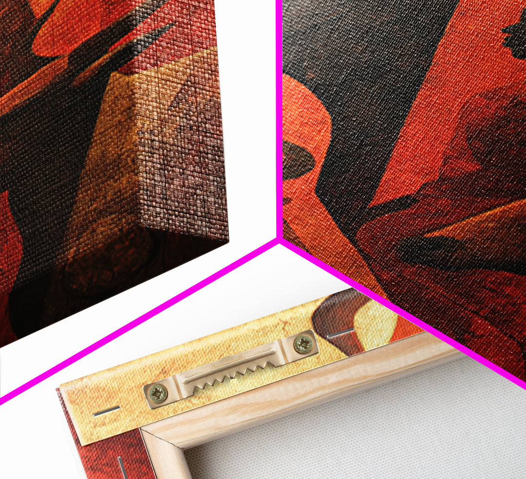 Ochre African Woman With Longhorn Cattle Canvas Print, Tribal Wall Decor, Modern African Art, Burnt Orange Safari Home Decor