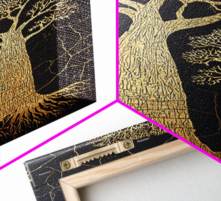 Golden Baobab Trees On Black Cracked Ground Wall Art, African Landscape Print, Botanical Safari Decor, Earth Tone Home Decor