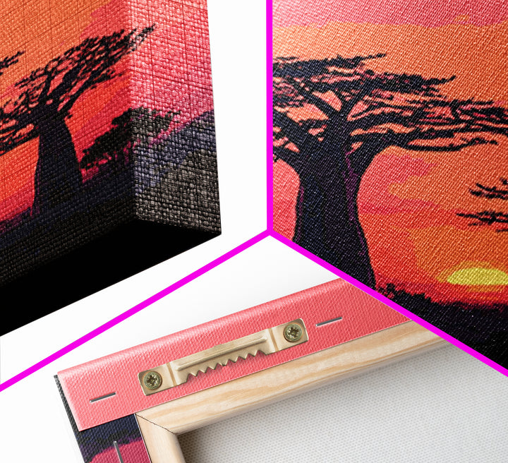 Pink Sunset Baobab Grove Silhouette Canvas Print, Madagascar Wall Art Decor, African Landscape Poster, Modern Safari Home Decor