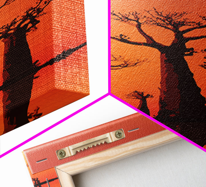 Orange Baobab Reflections At Sunset Wall Art, African Landscape Print, Minimalist Safari Decor, Warm Statement Home Decor