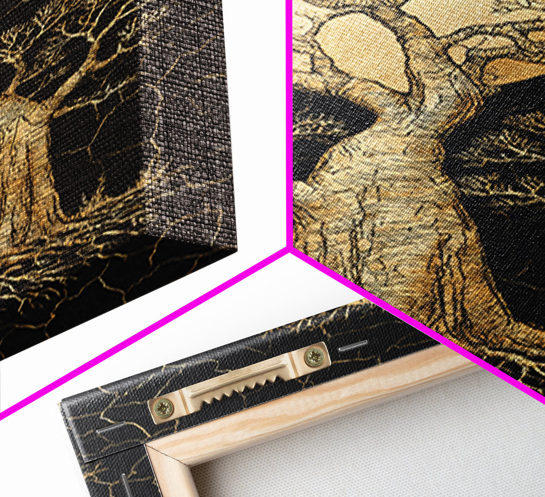Golden Baobab Moon Tree Wall Art, African Landscape, Black And Gold Decor, Motherland Nature Canvas, Boho Safari Gift, Statement Piece